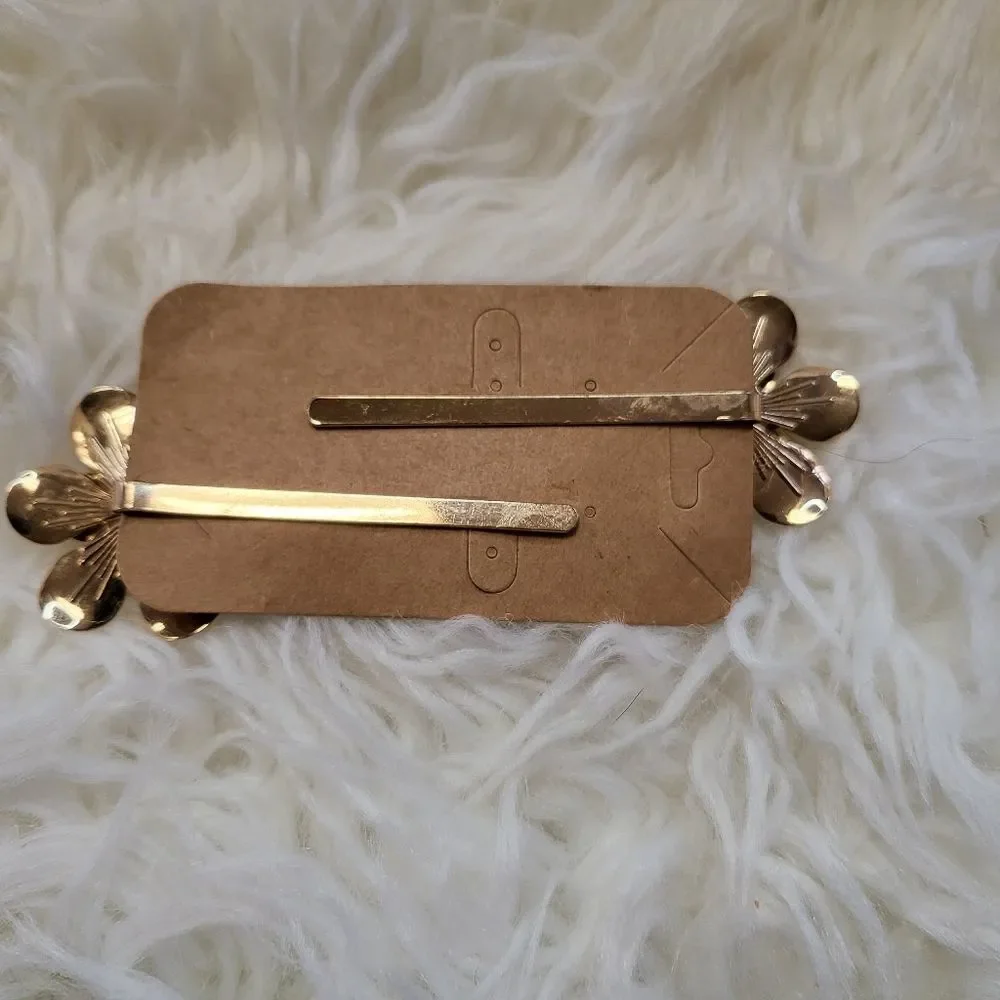 Set of 2 Large Gold Flower Rhinestone Hair Clips Barrettes Pins